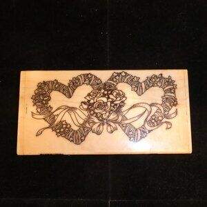 Double Ribbon Heart Wood Mounted Rubber Stamp